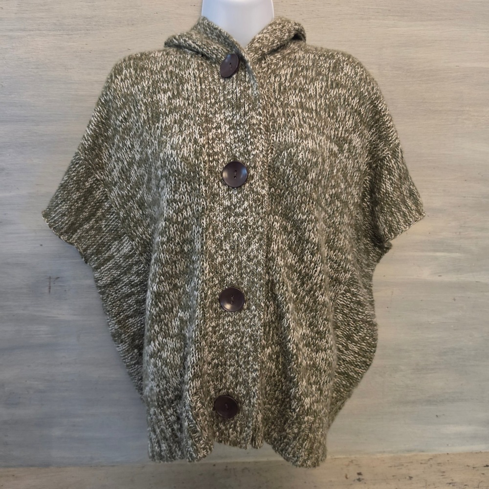 New Directions Green/White Chunky Marled Knit Cardigan Sweater Size Medium GC